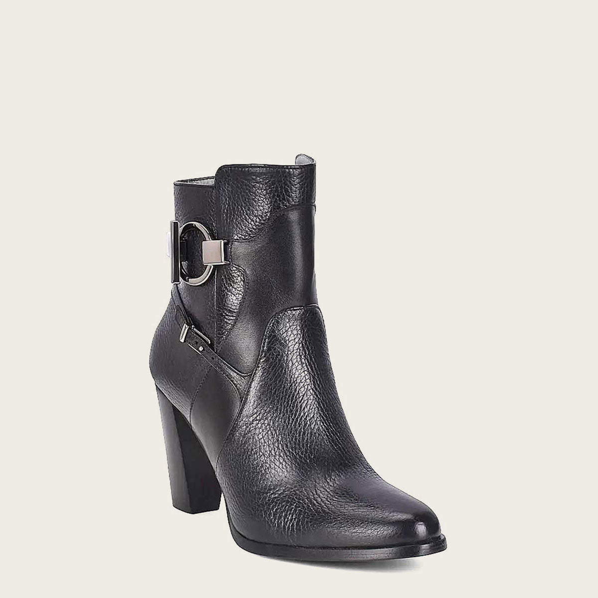Black leather bootie made with genuine deer leather, featuring a sleek and stylish design.