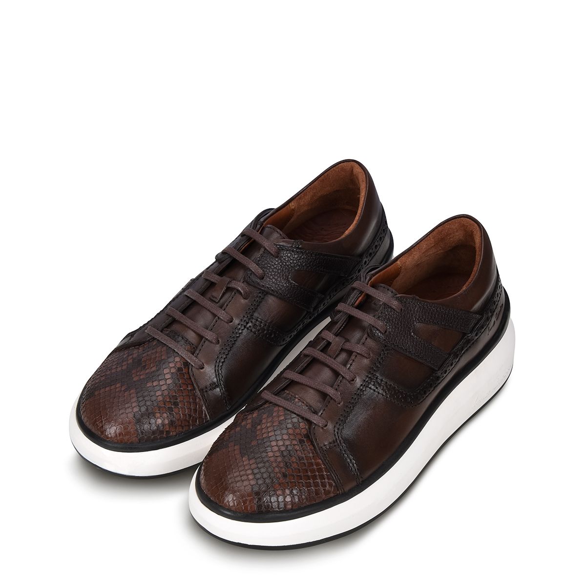 Hand-painted python chocolate leather sneakers