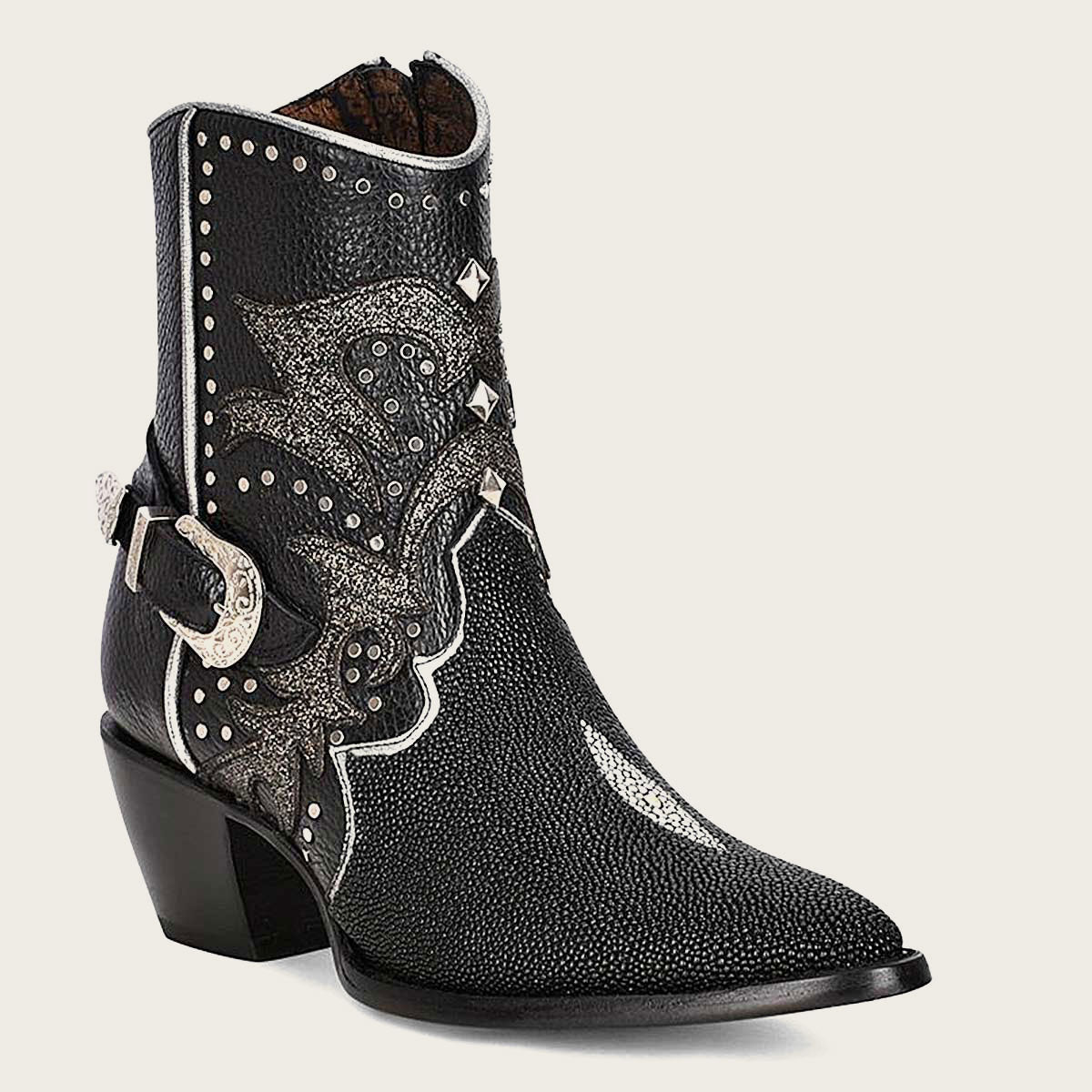 Unleash your style with our stunning ankle boots, crafted from genuine stingray and bovine leather.