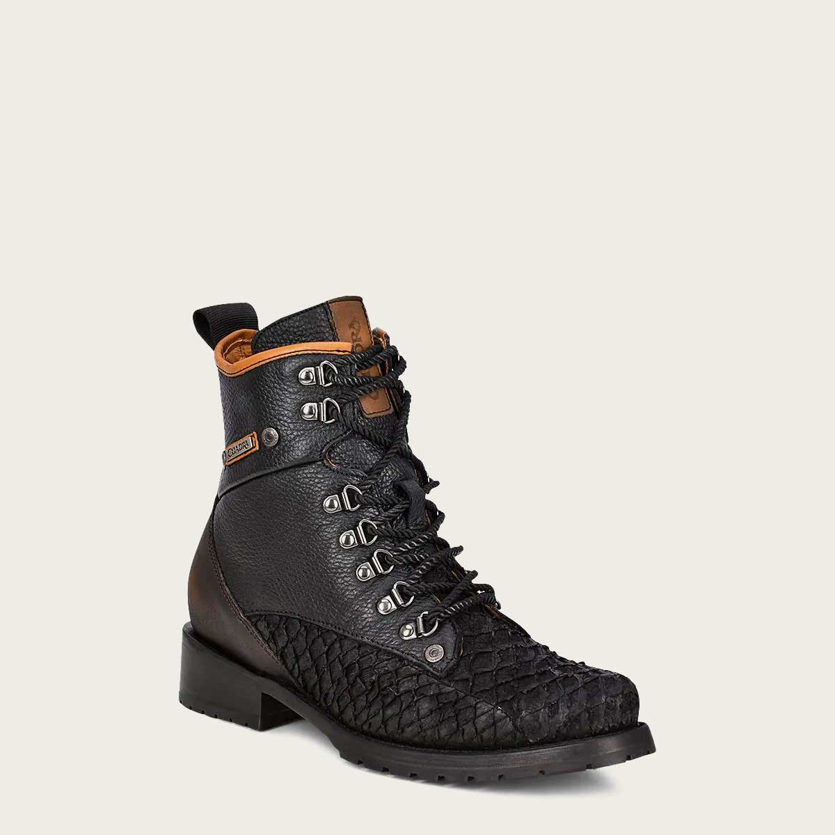 Mens leather ankle boots black poisson leather - 4D10MH - Cuadra Shop