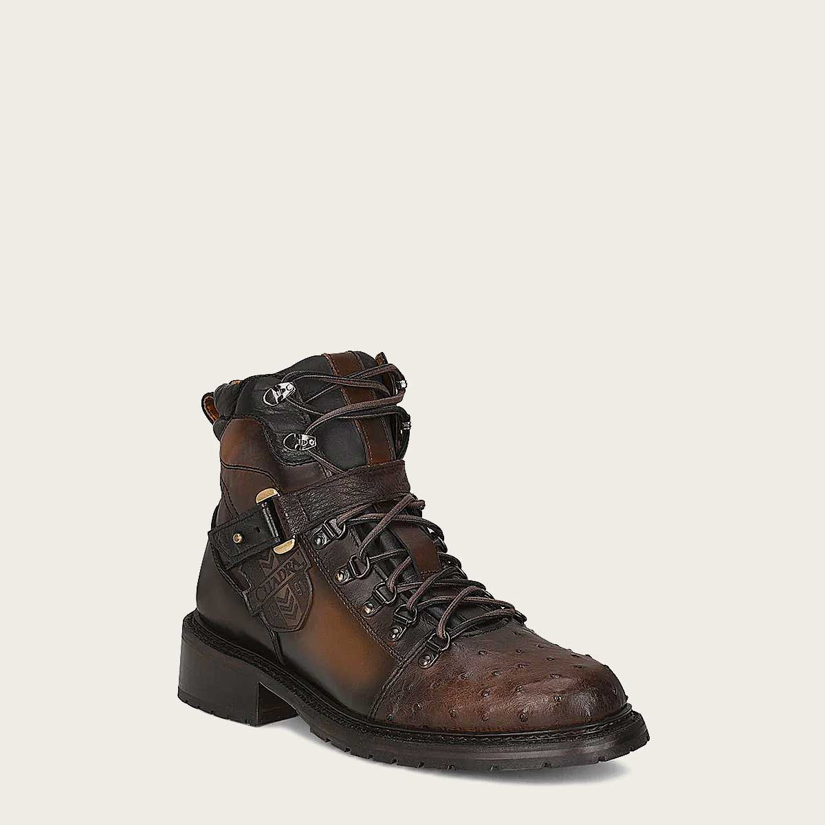 Upgrade your footwear with our urban brown ostrich leather boot - a perfect blend of style and sophistication