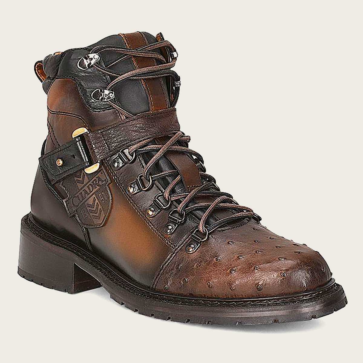 Upgrade your footwear with our urban brown ostrich leather boot - a perfect blend of style and sophistication