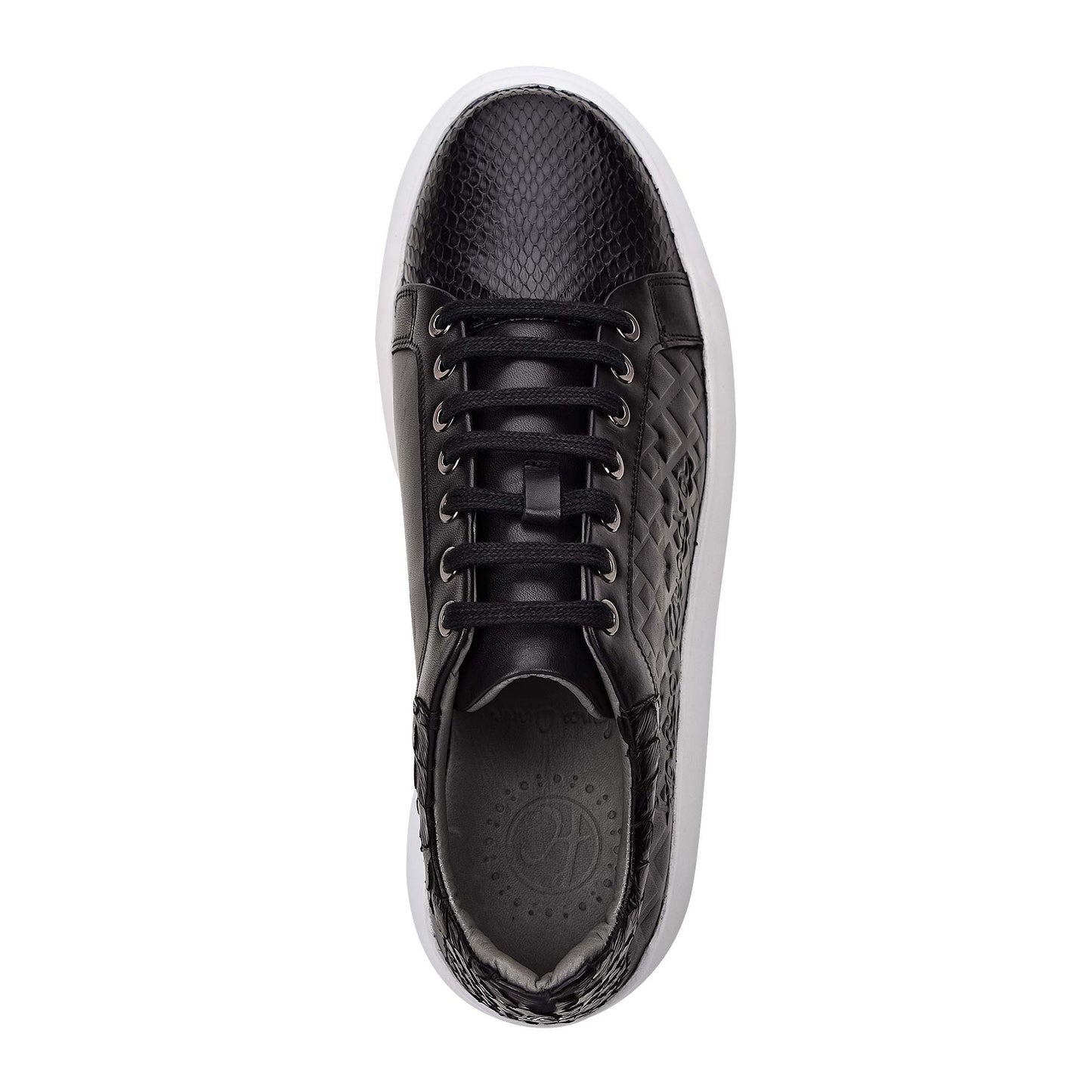 Sneakers color negro de piel genuina de pitón