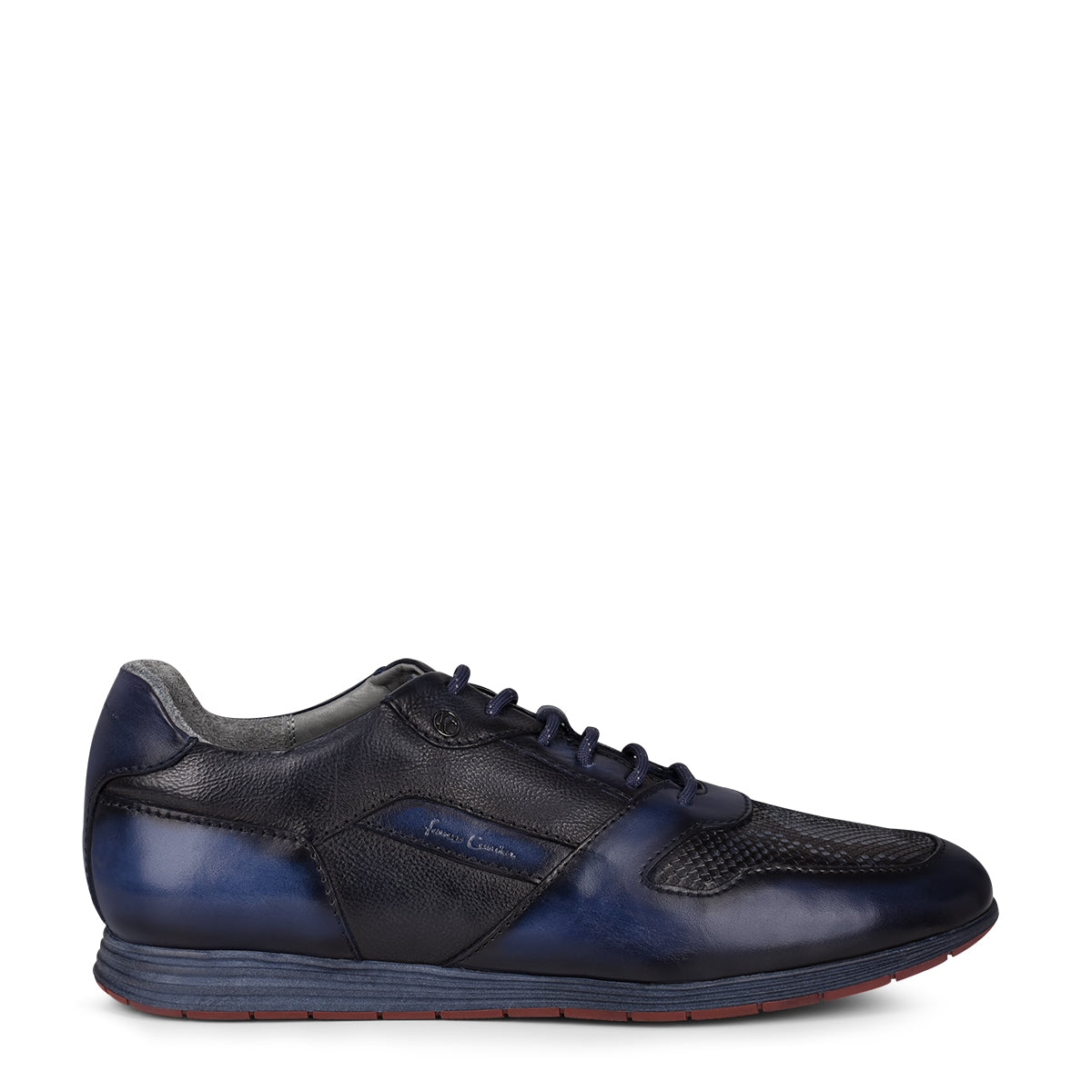 Hand-painted blue montecarlo leather sneakers