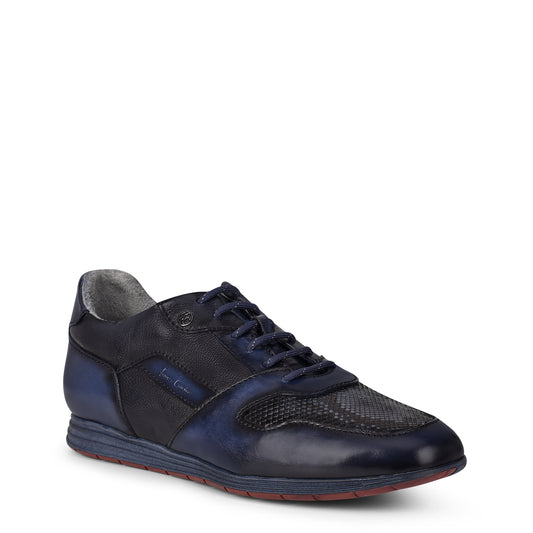 Hand-painted blue montecarlo leather sneakers