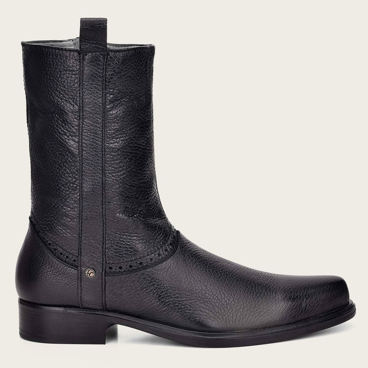 Black Cuadra dress boot for men in genuine deer leather with broguing details - 801VNVN - Cuadra Shop