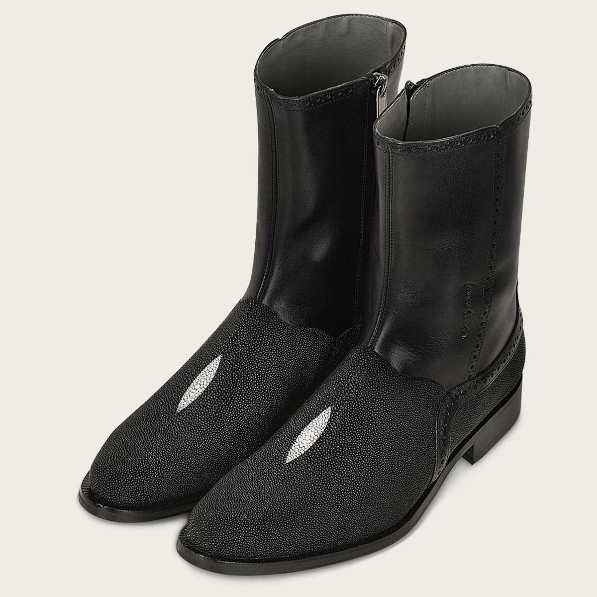 Step up your style with these black stingray exotic leather boots, crafted for both durability and luxury