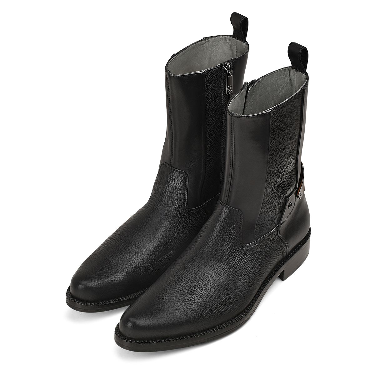 Black deer leather boots, Men's dress boots in genuine deerskin and bovine leather. Hardware with the Franco Cuadra monogram.