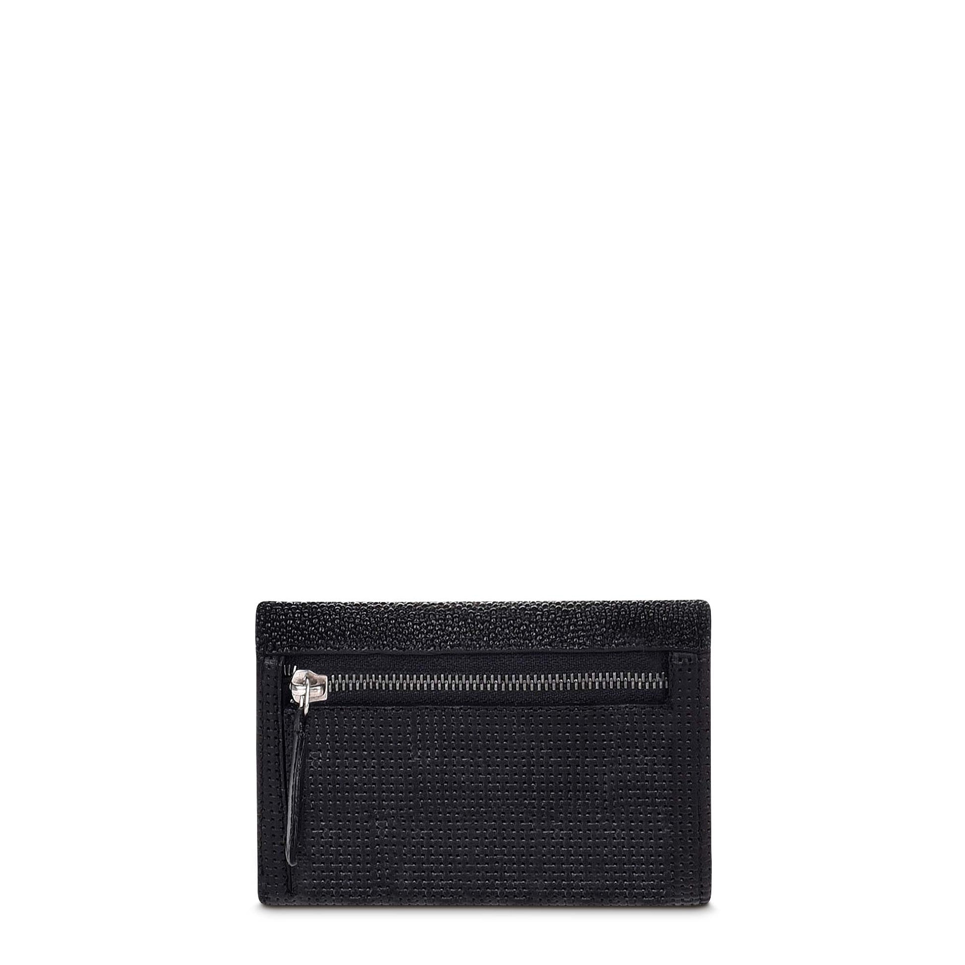 At the back of the wallet, a zipper pocket provides a secure place for coins