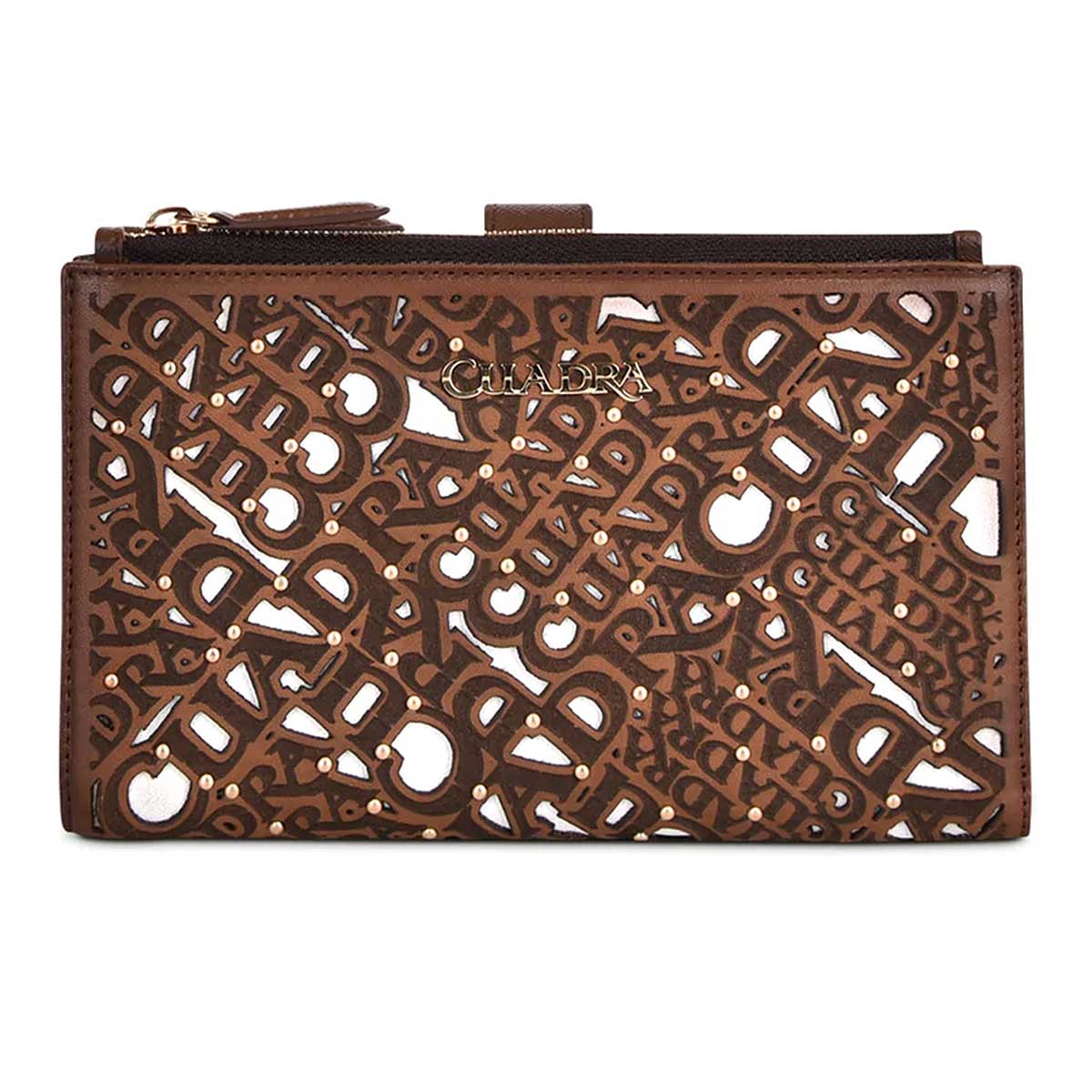 Brown leather women wallet, laser cut monogram - BD217RS - Cuadra Shop