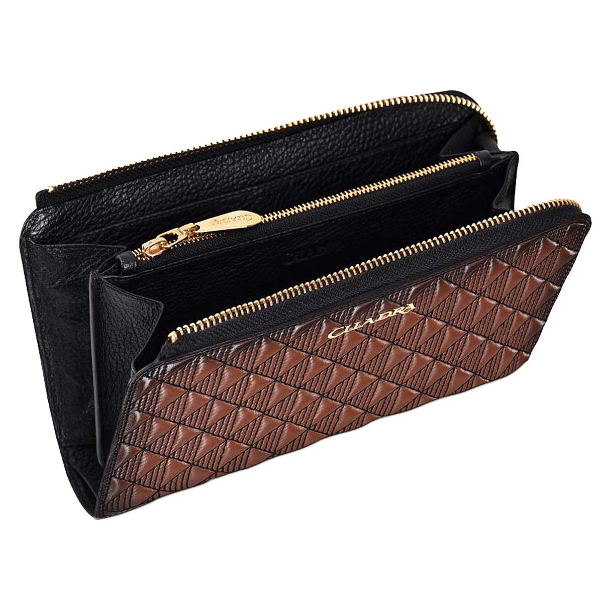 Ladies' Geometric Patterned Long Wallet With Double Zipper