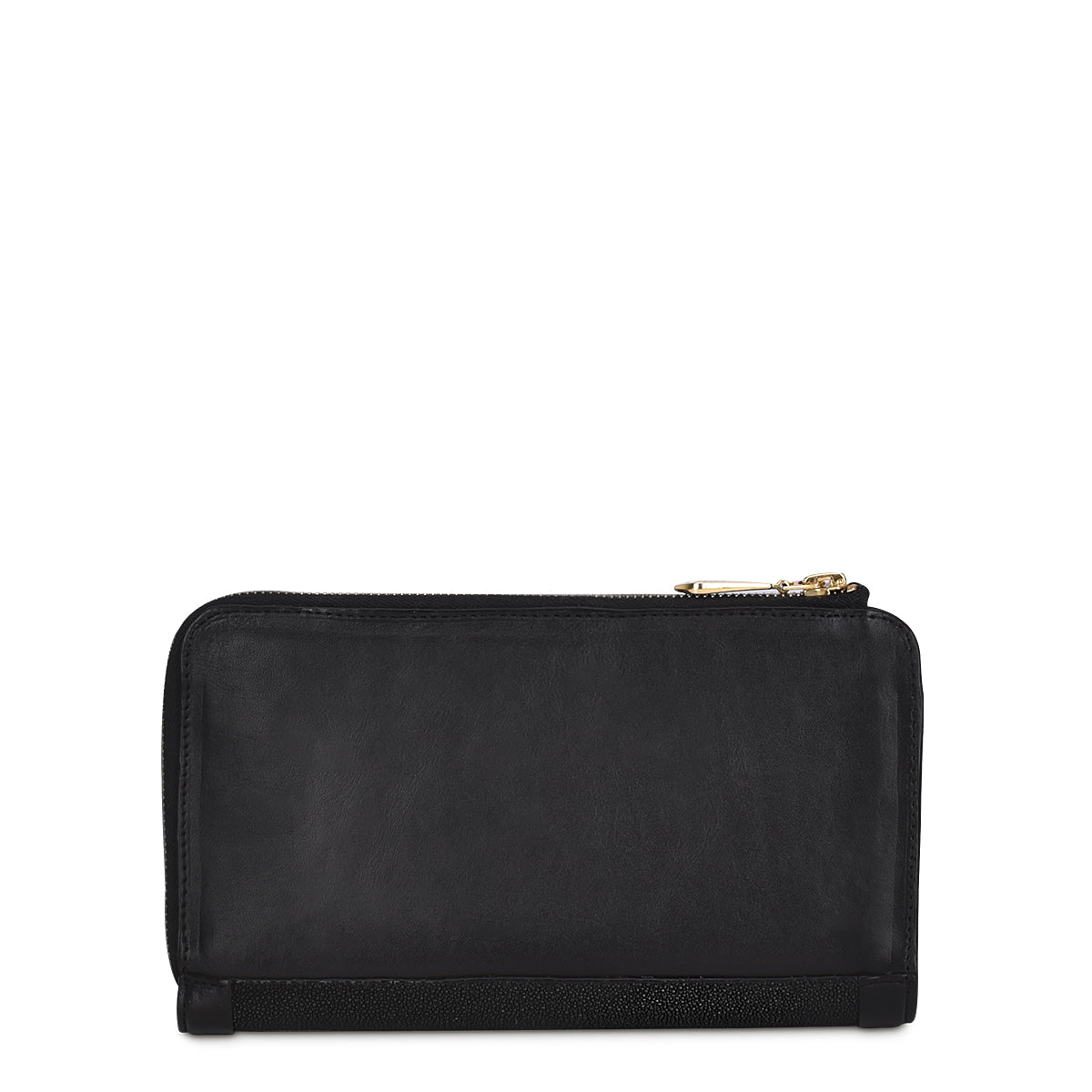 Black leather bifold wallet,  stingray leather.