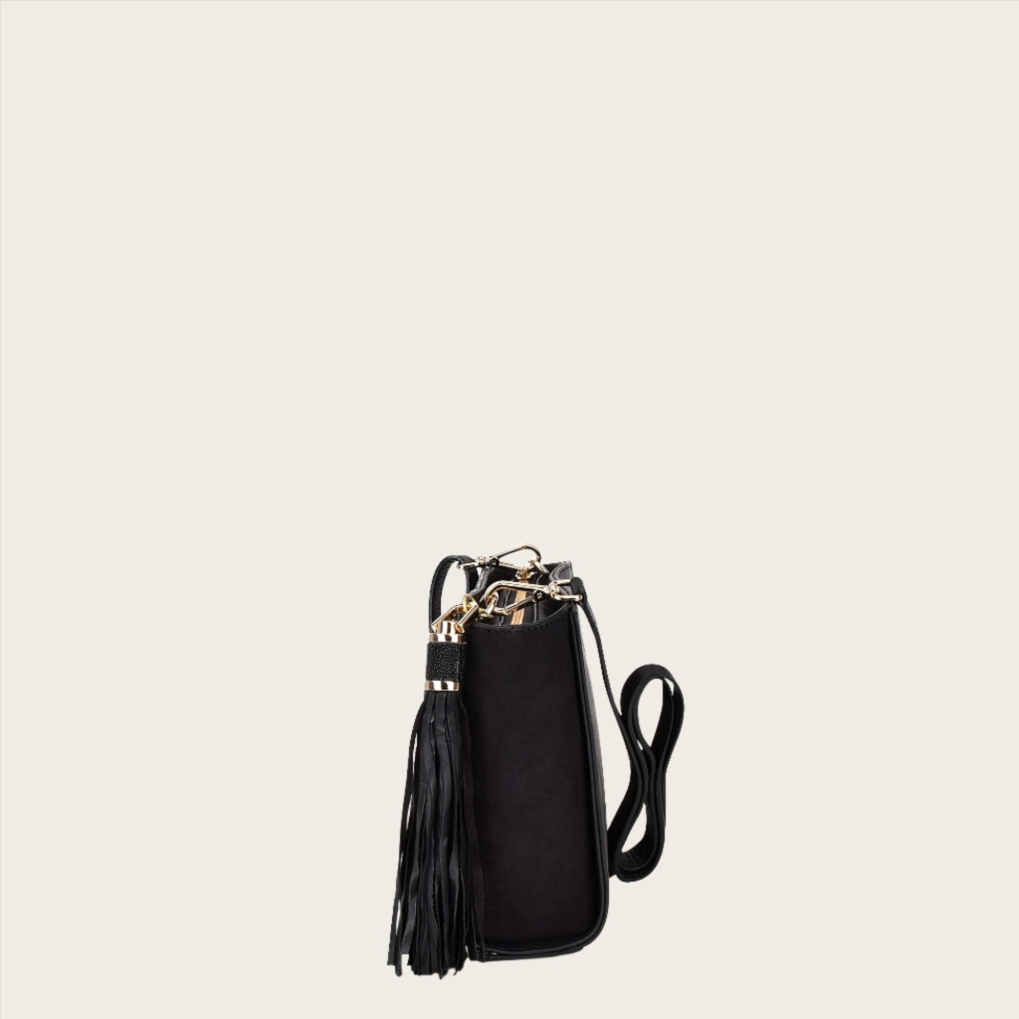 Studded black leather crossbody bag