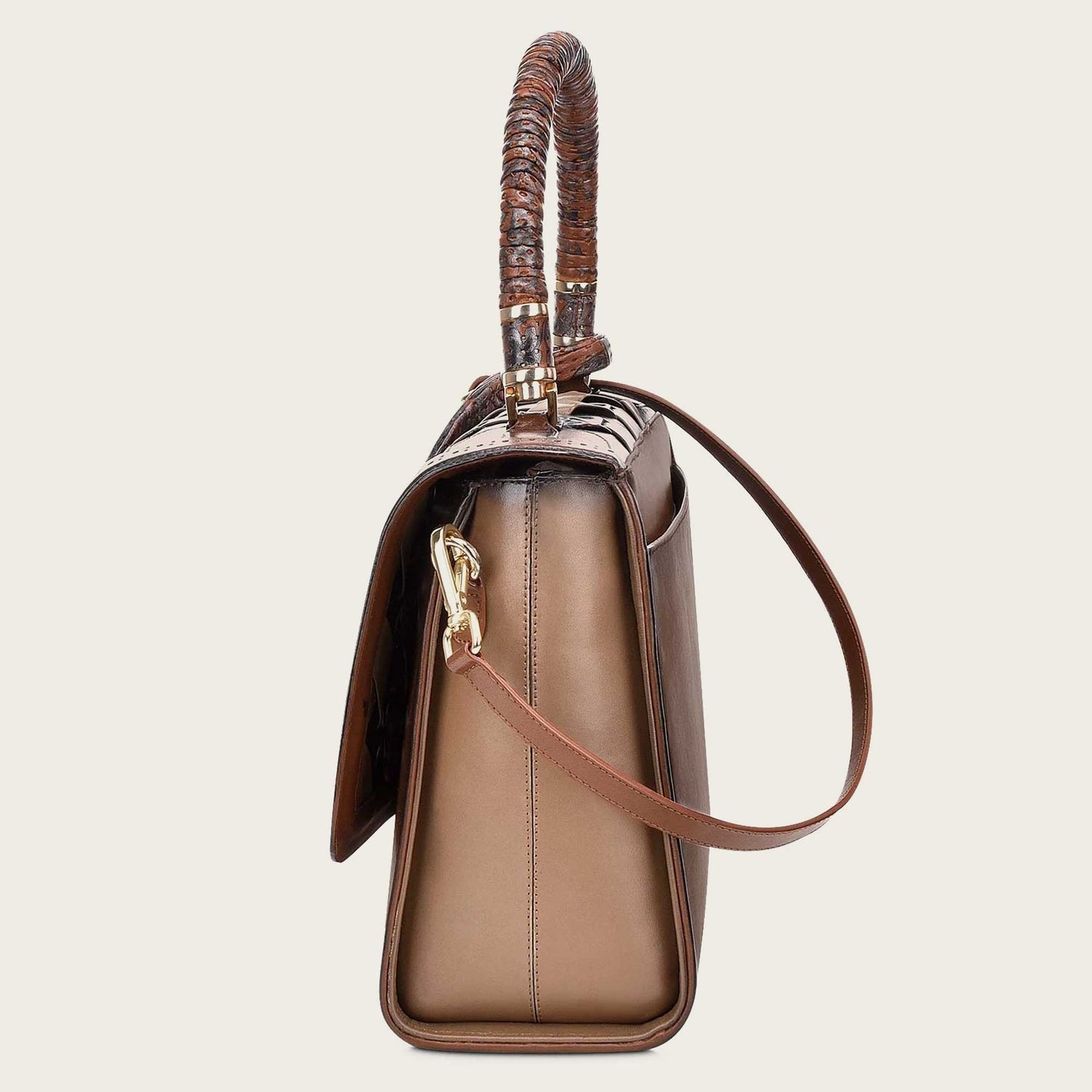 Printed brown leather satchel bag - BO371RS - Cuadra Shop