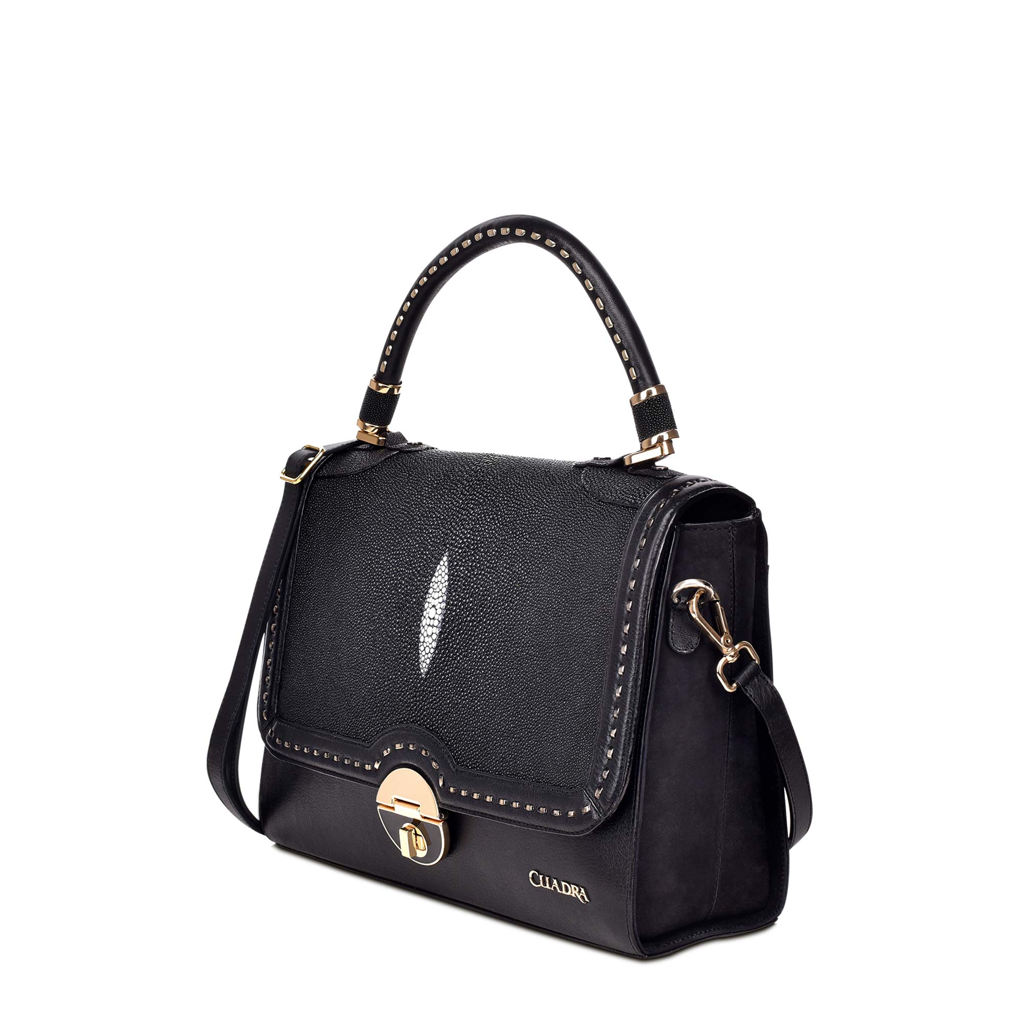 Small Dome Satchel Purse with Two Handles in Black