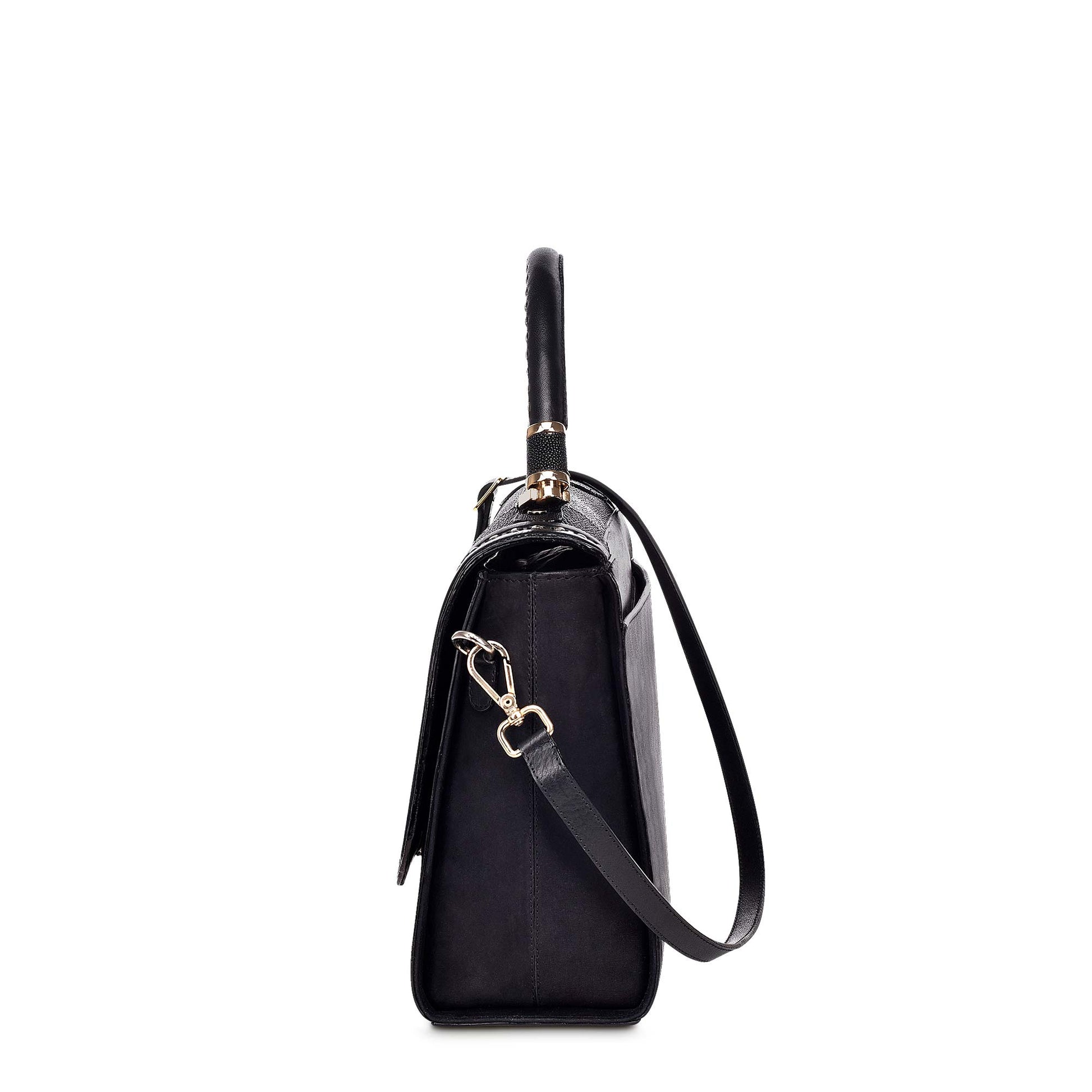 Handwoven black leather satchel bag - BO376MA - Cuadra Shop