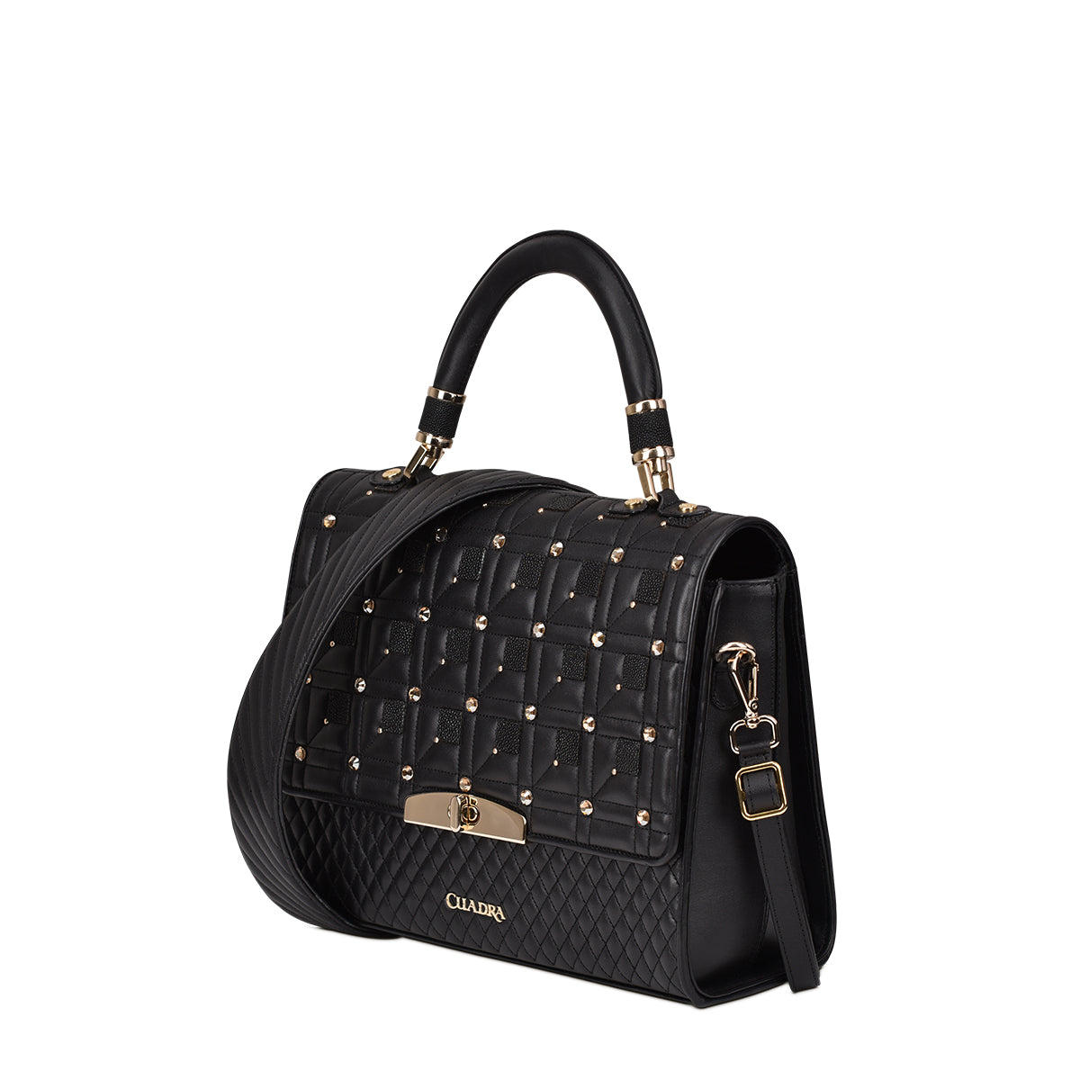 the leather bag has a secure closure with a sturdy metal clasp and magnets