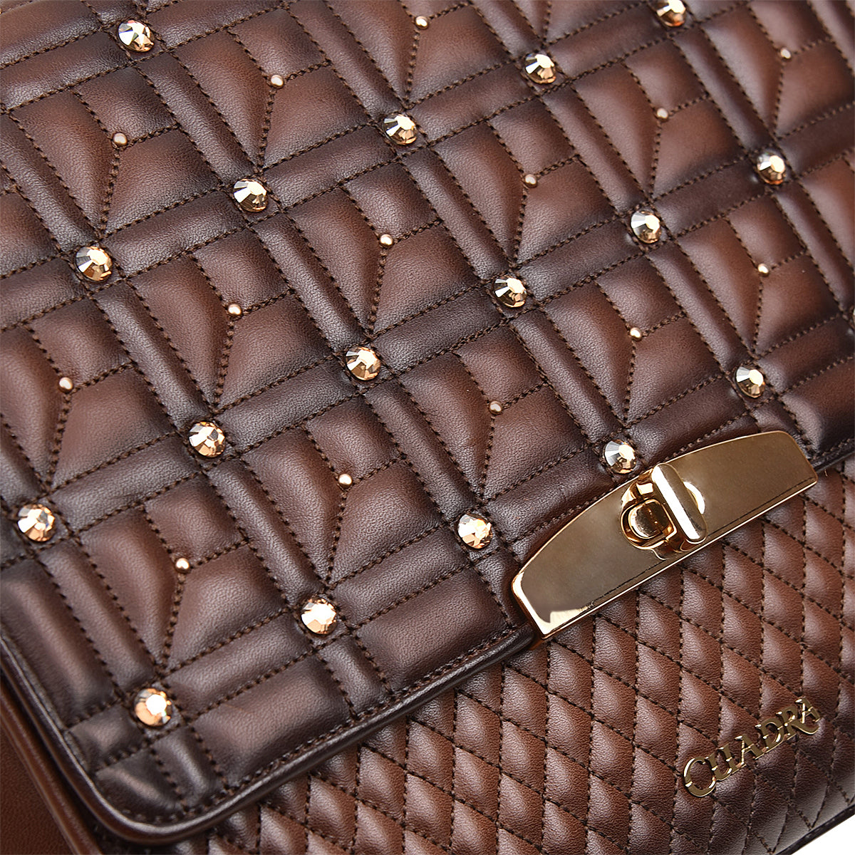 Honey leather embroidered handbag, Austrian crystals - BOD07RS - Cuadra Shop