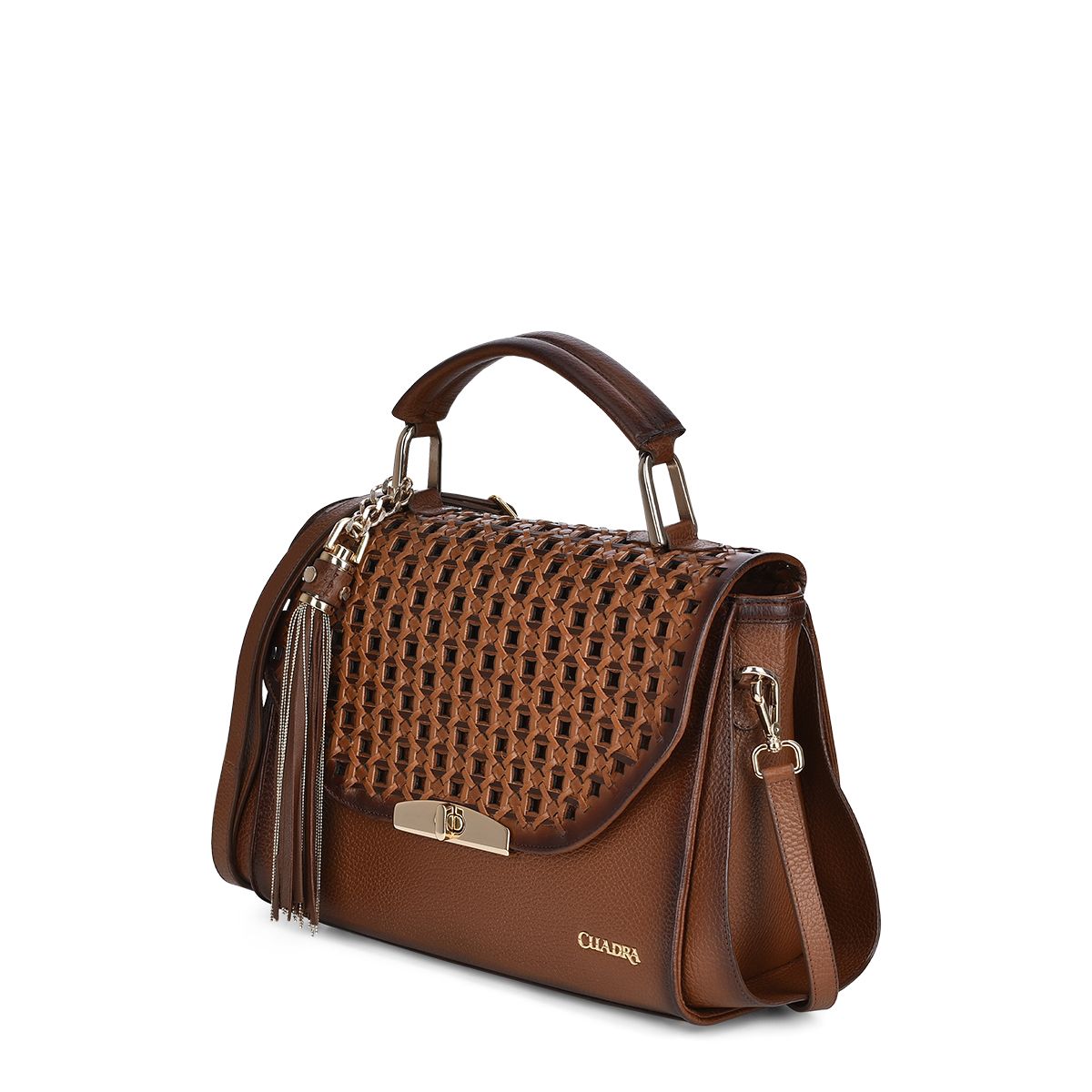 The lid shows handcrafted interweaving work, adding a touch of artistry and uniqueness to your bag