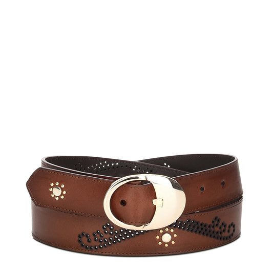 Perforated honey leather belt