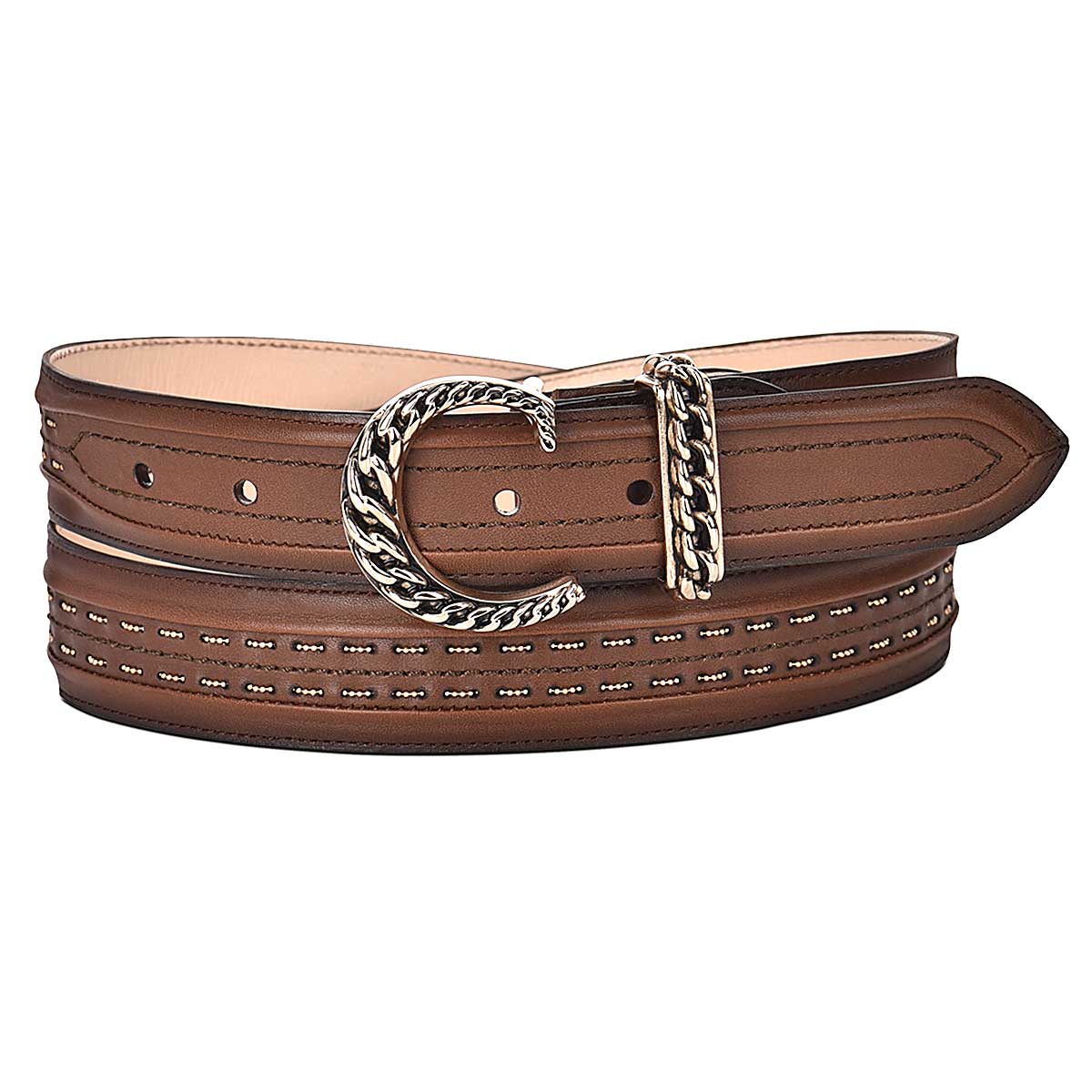 Honey leather traditional belt, Handwoven, for women - CD984RS