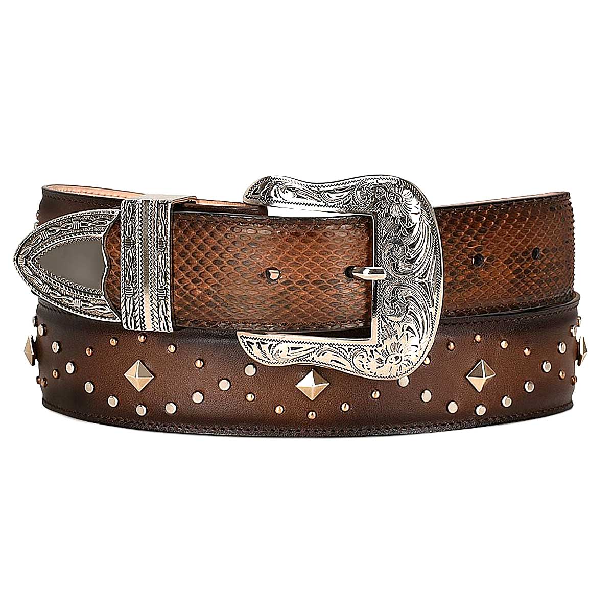 Exotic leather women belt with studs