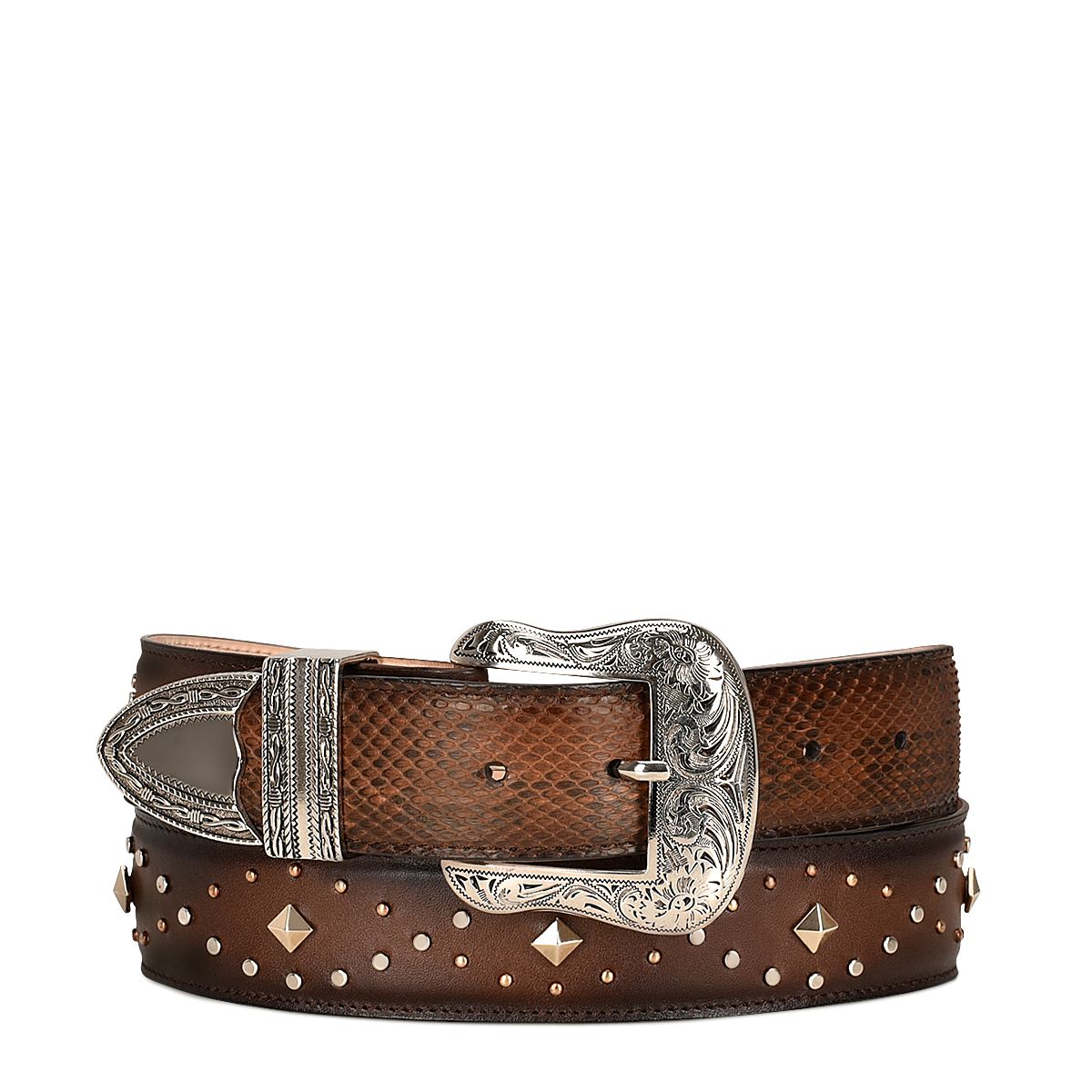 Exotic leather cowgirl belt, for women in python leather and bovine leather