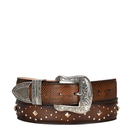 Handwoven honey exotic leather cowgirl belt