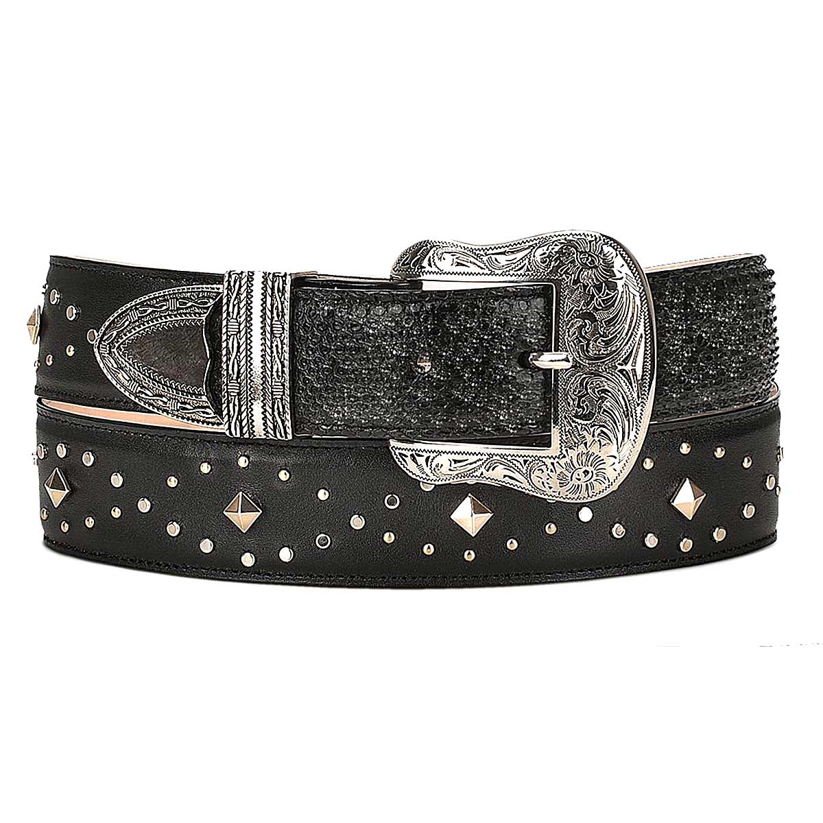 Cowboy belt in python leather and bovine leather.