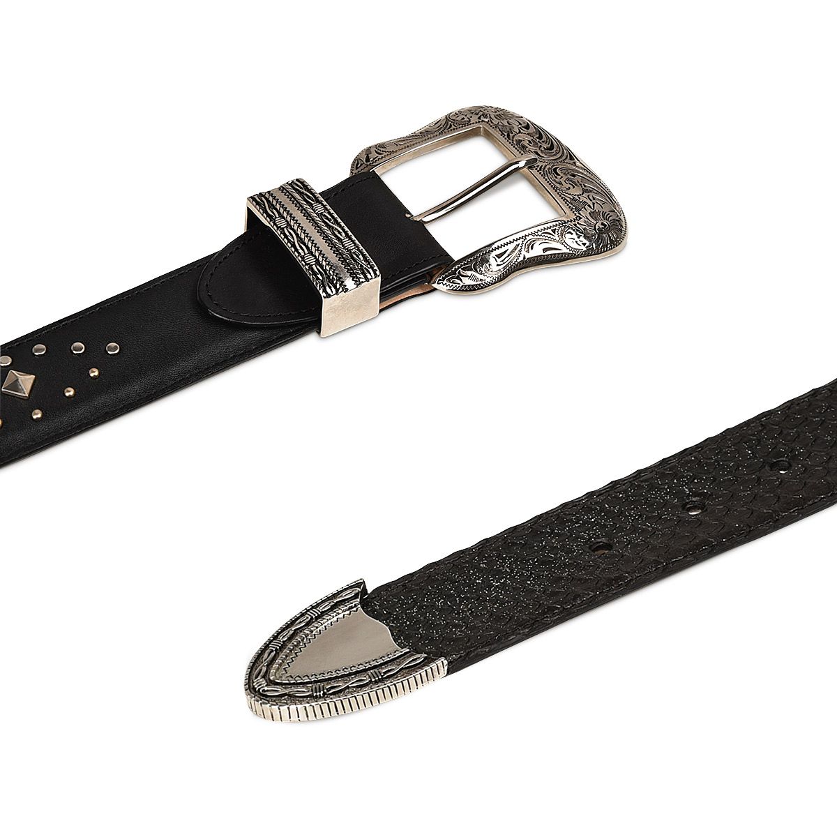 Handwoven black exotic leather cowgirl belt