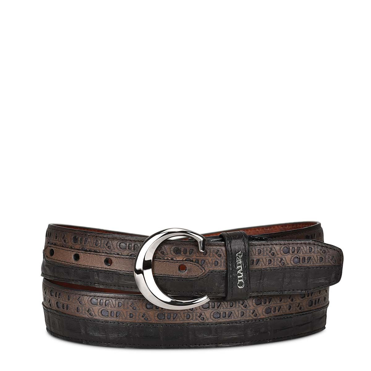 Engraved exotic bi-tone leather belt