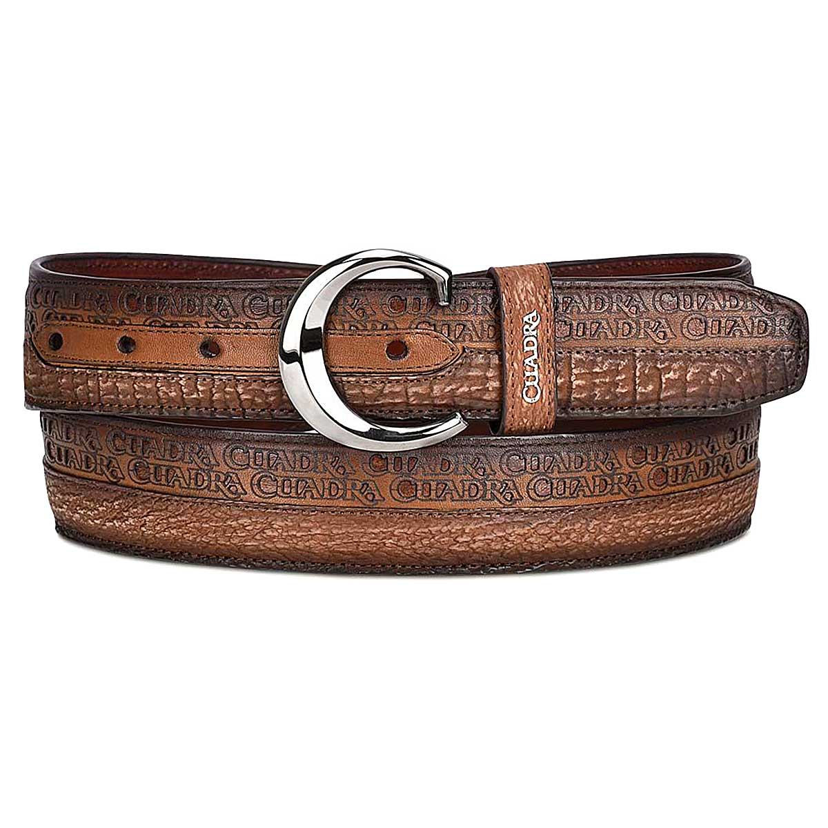 Engraved exotic honey leather belt 1.5