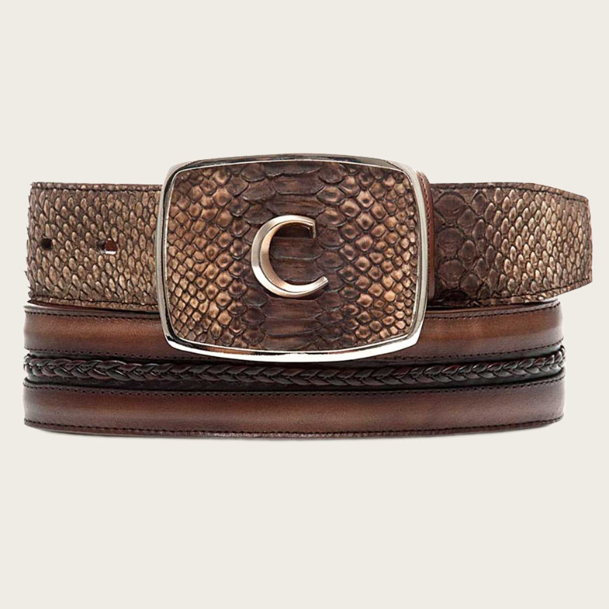 Brown Exotic Leather Cowboy Belt for men - CV374PI - Cuadra Shop
