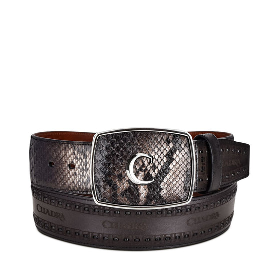 Black Engrave Python Leather Western Belt