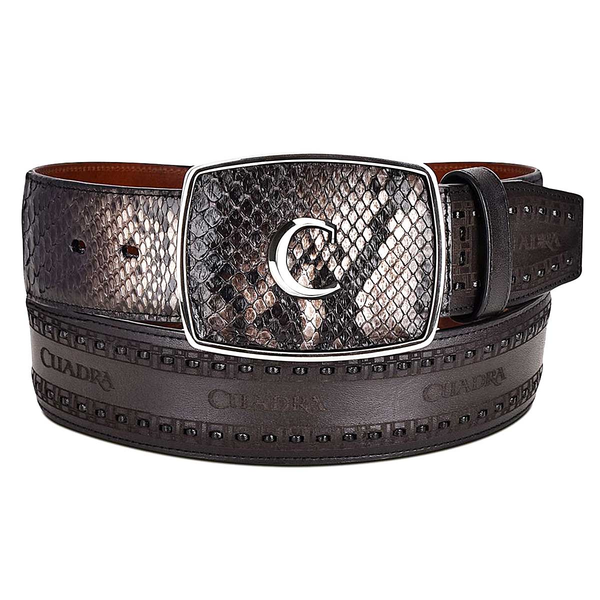 Engraved black leather western belt