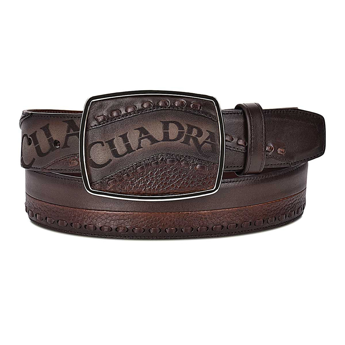 Hand-painted chocolate brown leather western belt - CV487RS - Cuadra Shop