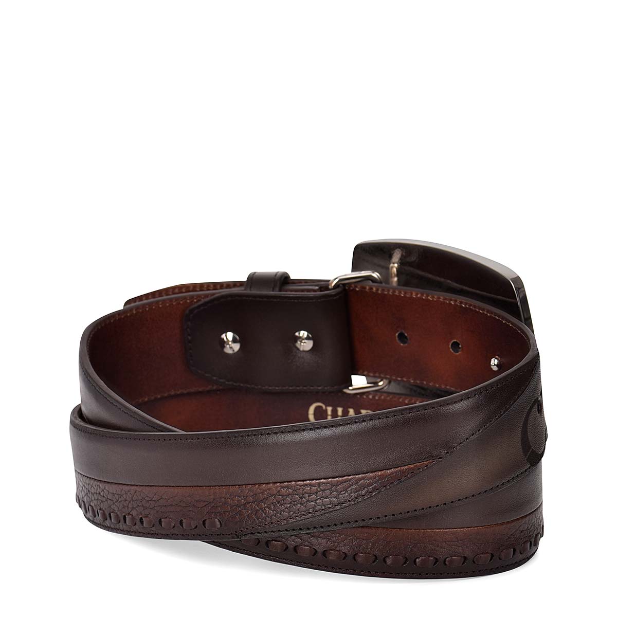 Hand-painted chocolate brown leather western belt 2