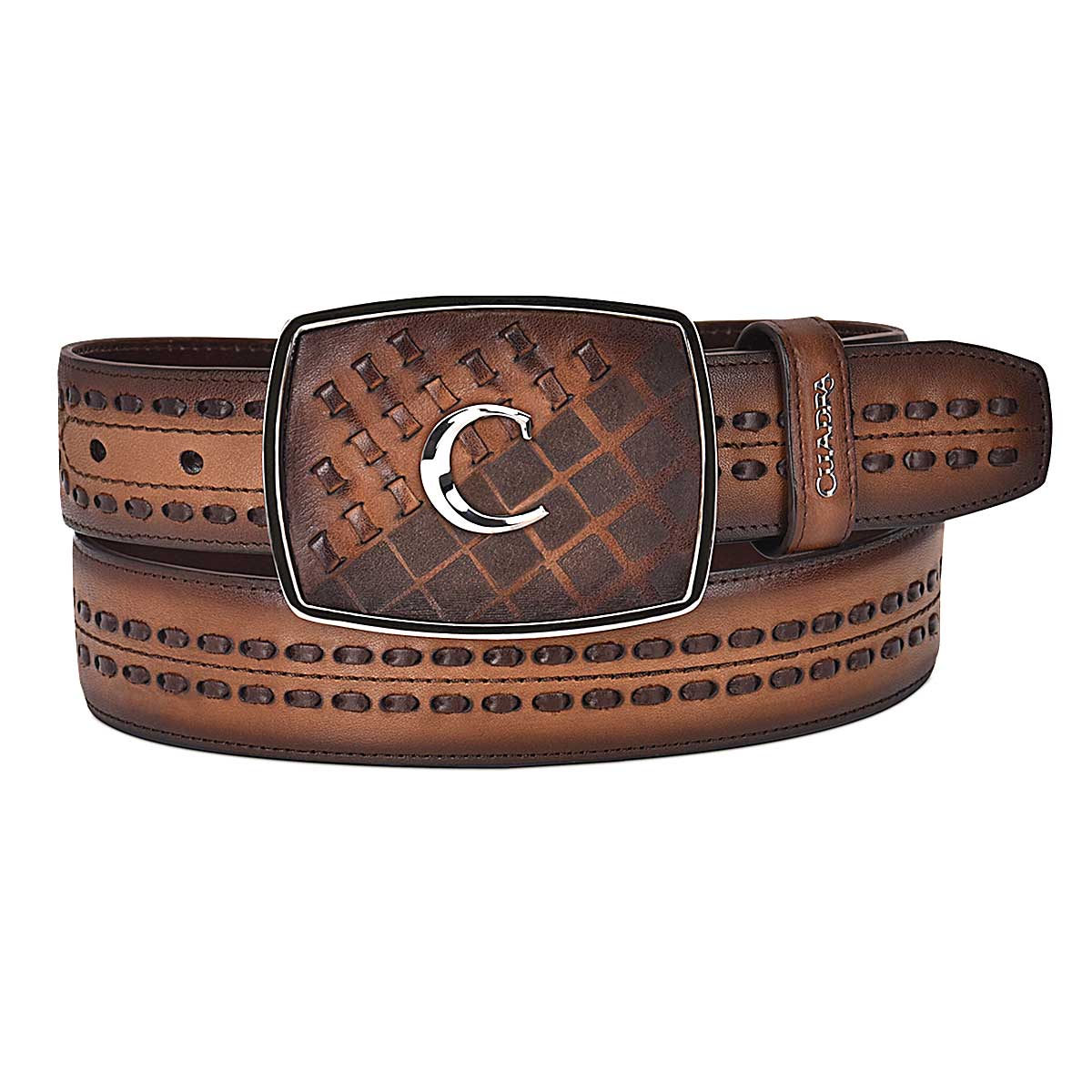 Hand-painted engraved honey western leather belt 2