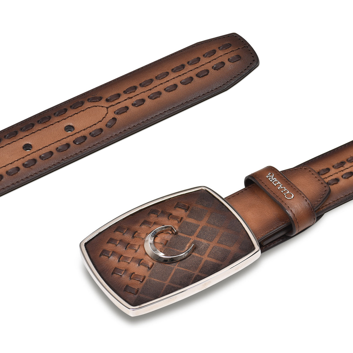 Hand-painted engraved honey western leather belt 3