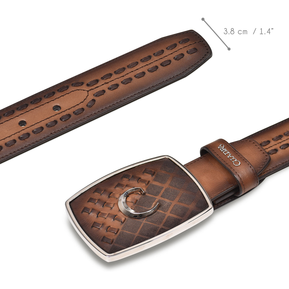 Hand-painted engraved honey western leather belt - CV488RS - Cuadra Shop