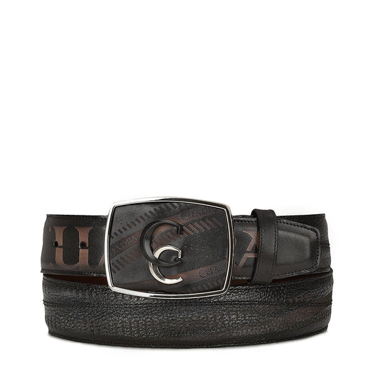 Hand-painted grey leather western belt