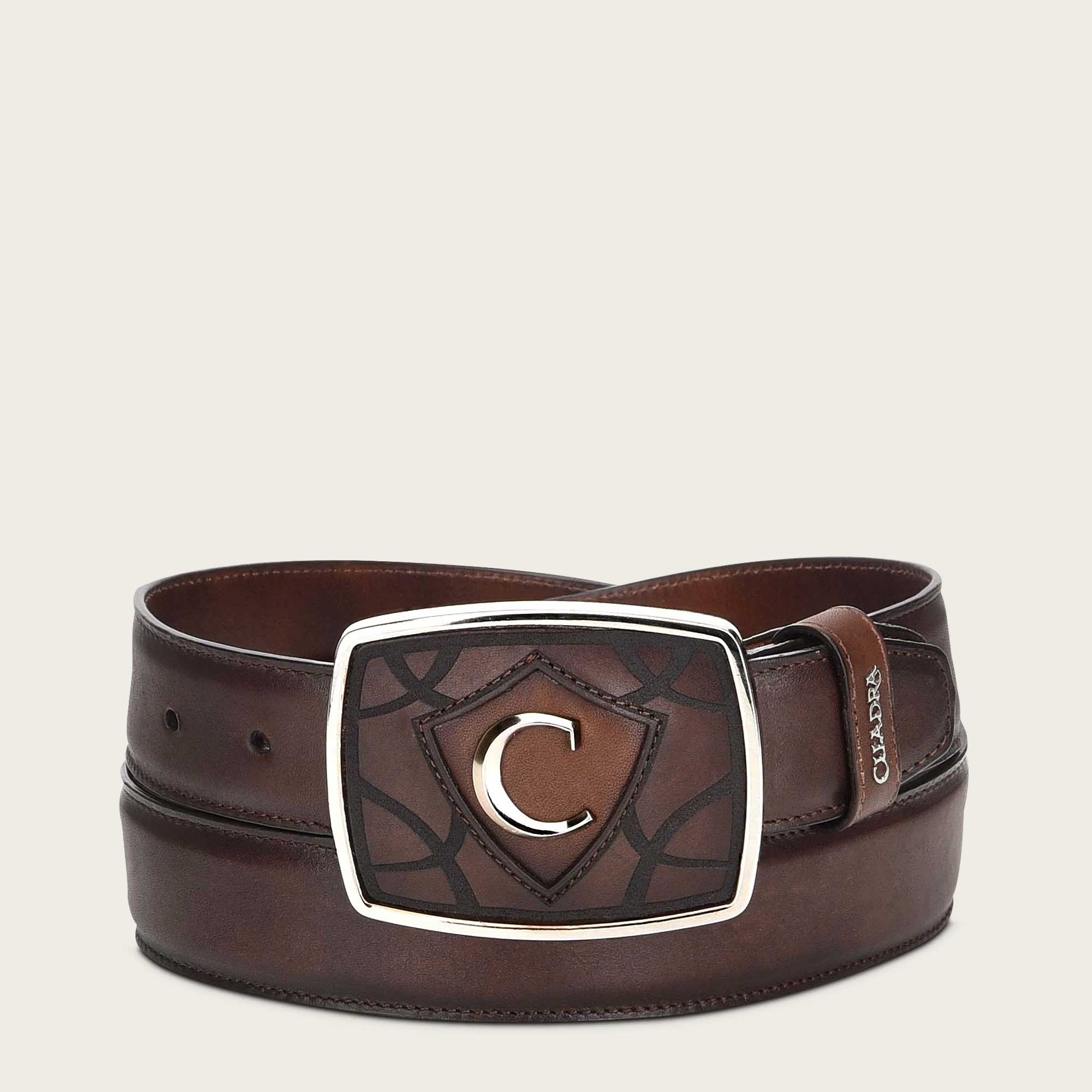 Hand-painted grey leather western belt for men - CV494RS - Cuadra Shop