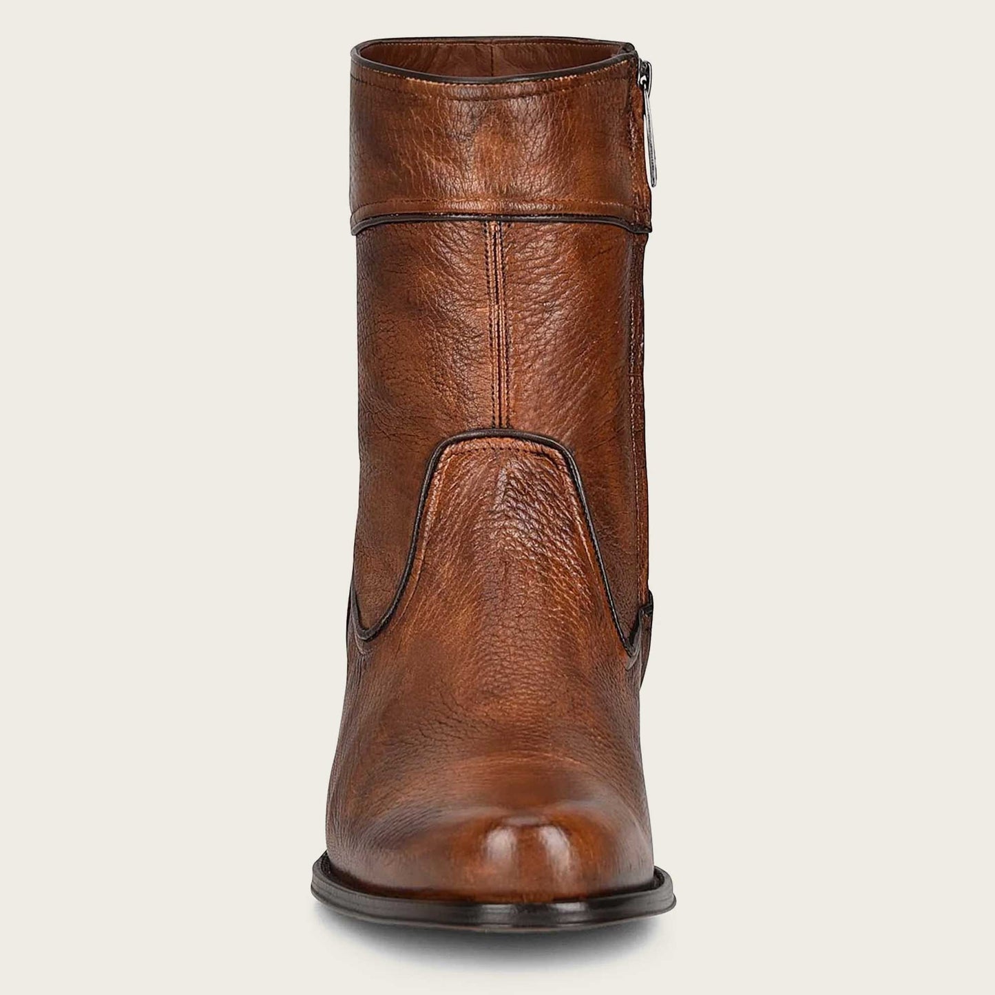 Honey leather boot with hand-painted finish and metallic accents for men and women by Cuadra