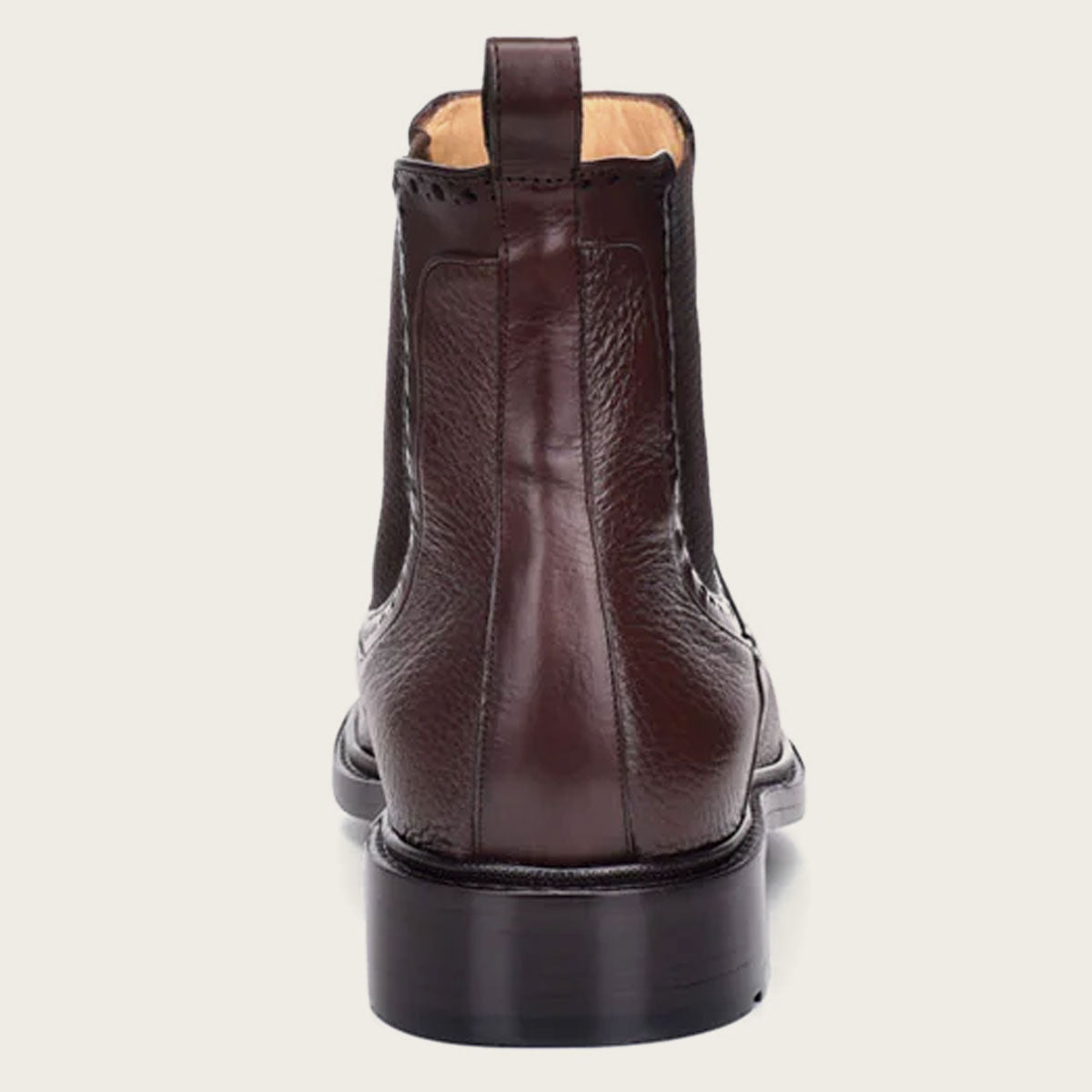 Image of a sleek and minimalistic brown deer bootie, made from genuine deerskin for a comfortable and stylish fit.