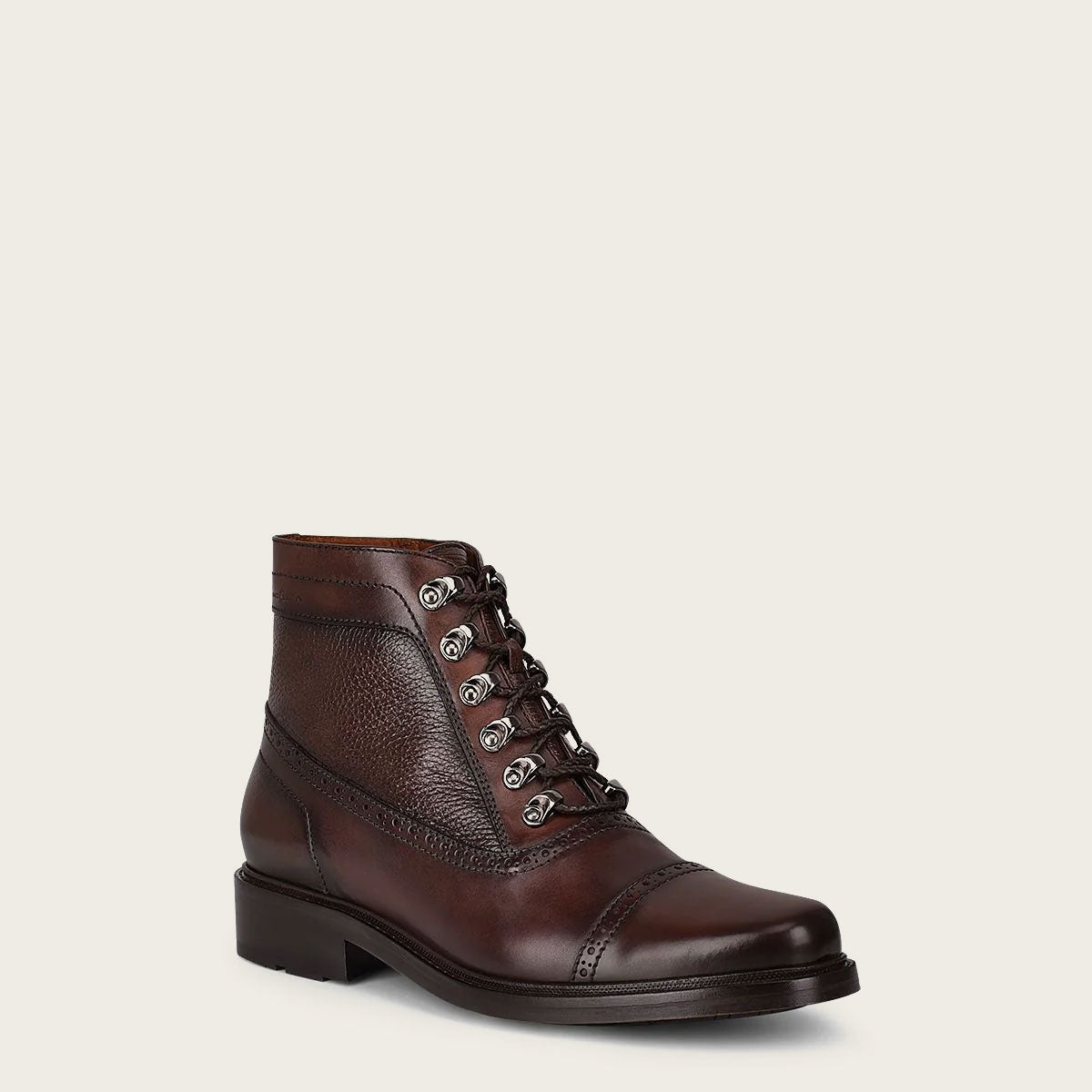 Hand-painted dark brown leather casual bootie - a stylish and unique addition to your footwear collection