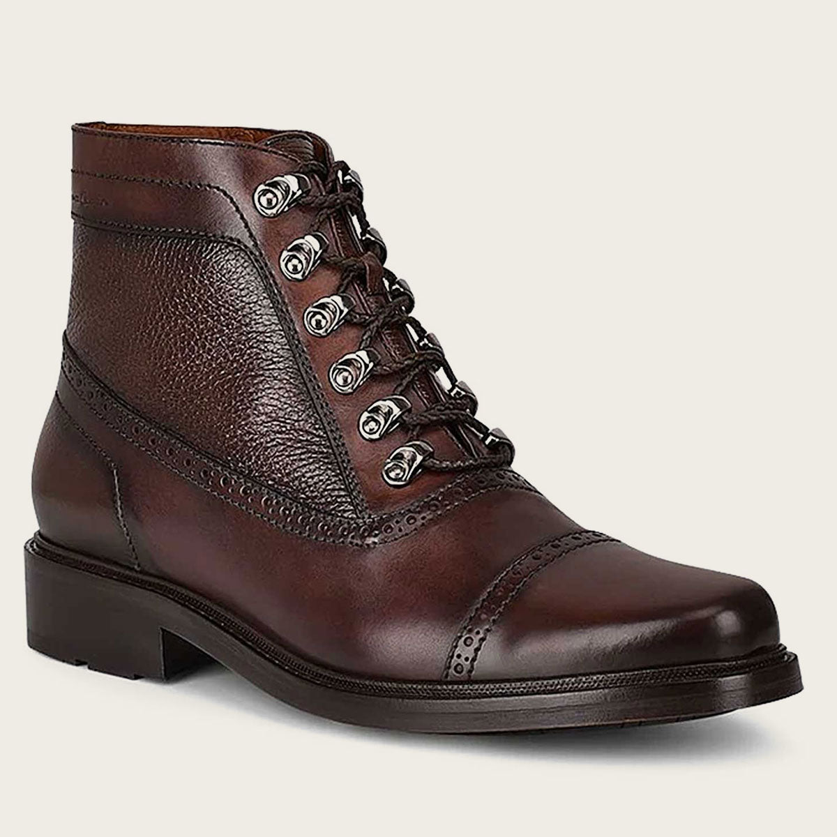 Hand-painted dark brown leather casual bootie - a stylish and unique addition to your footwear collection