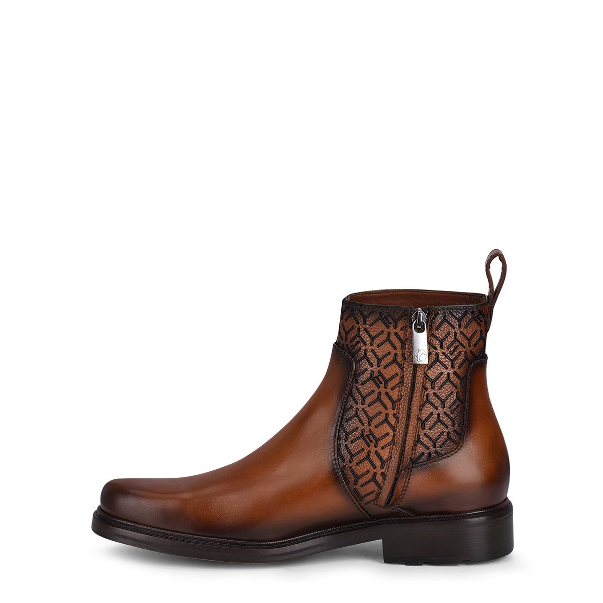 Engraved hand-painted honey leather chelsea boots