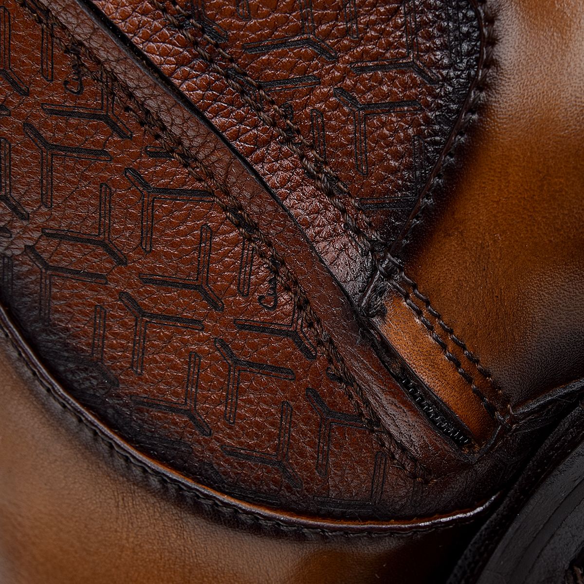 Hand-painted honey leather engraved boot