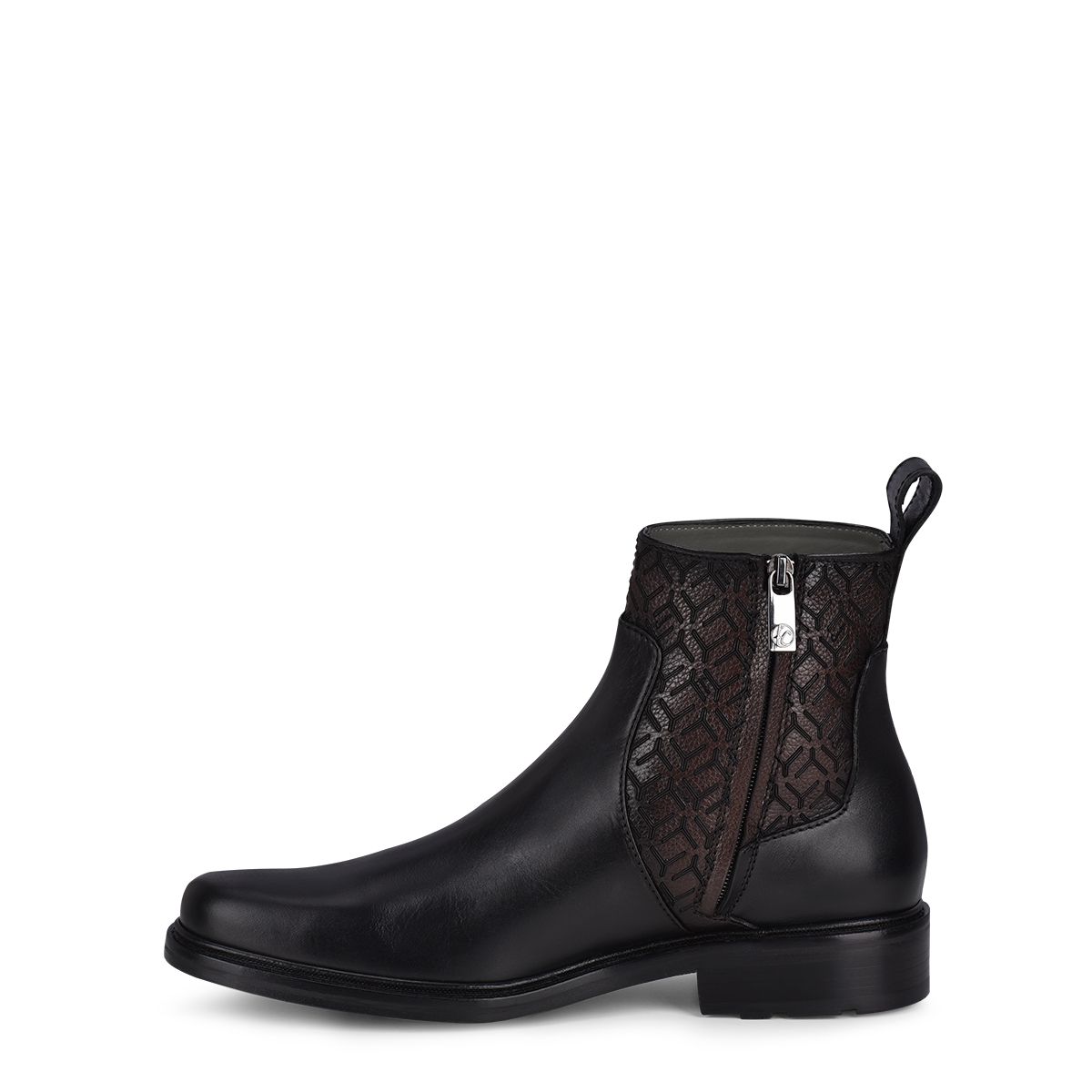 Hand-painted black leather engraved boot