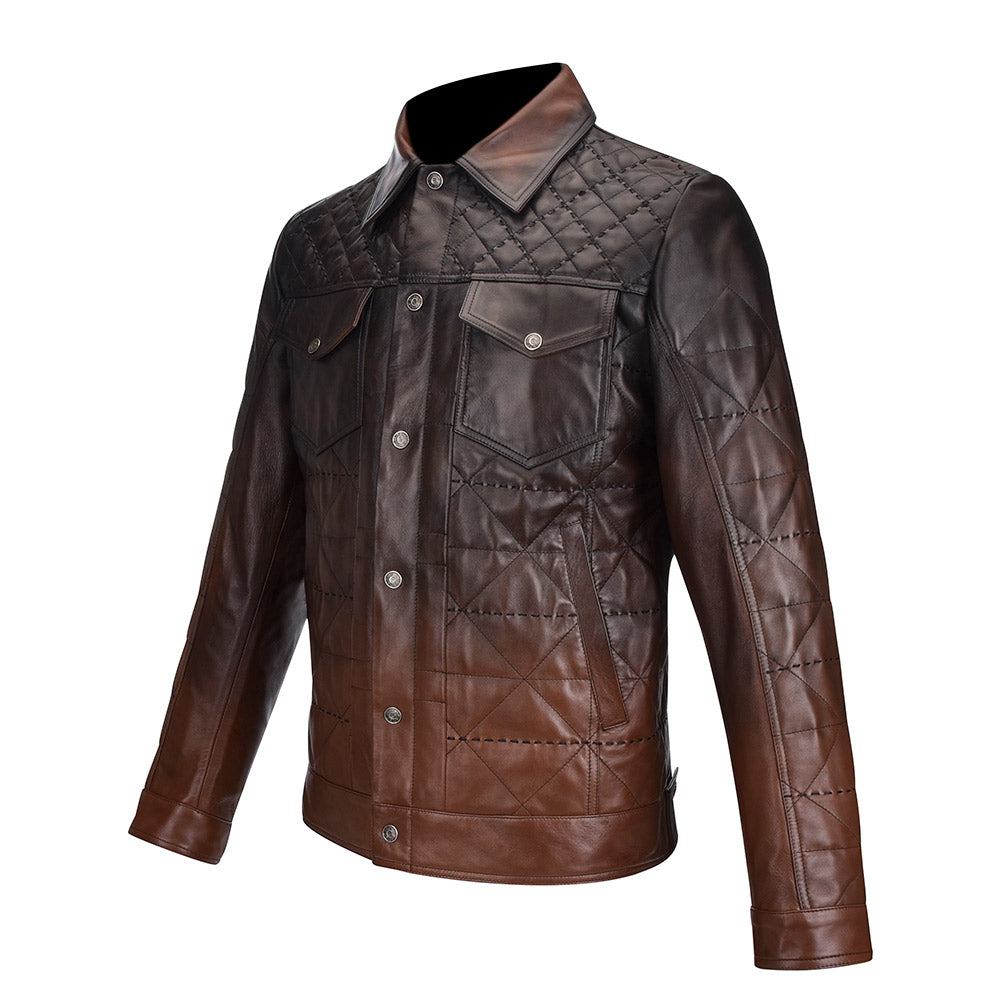 Faded brown leather jacket - H277COC - Cuadra Shop
